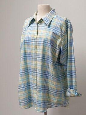 Land’s End Plaid Pastels Button-down L/S Collared Shirt Size: 1X